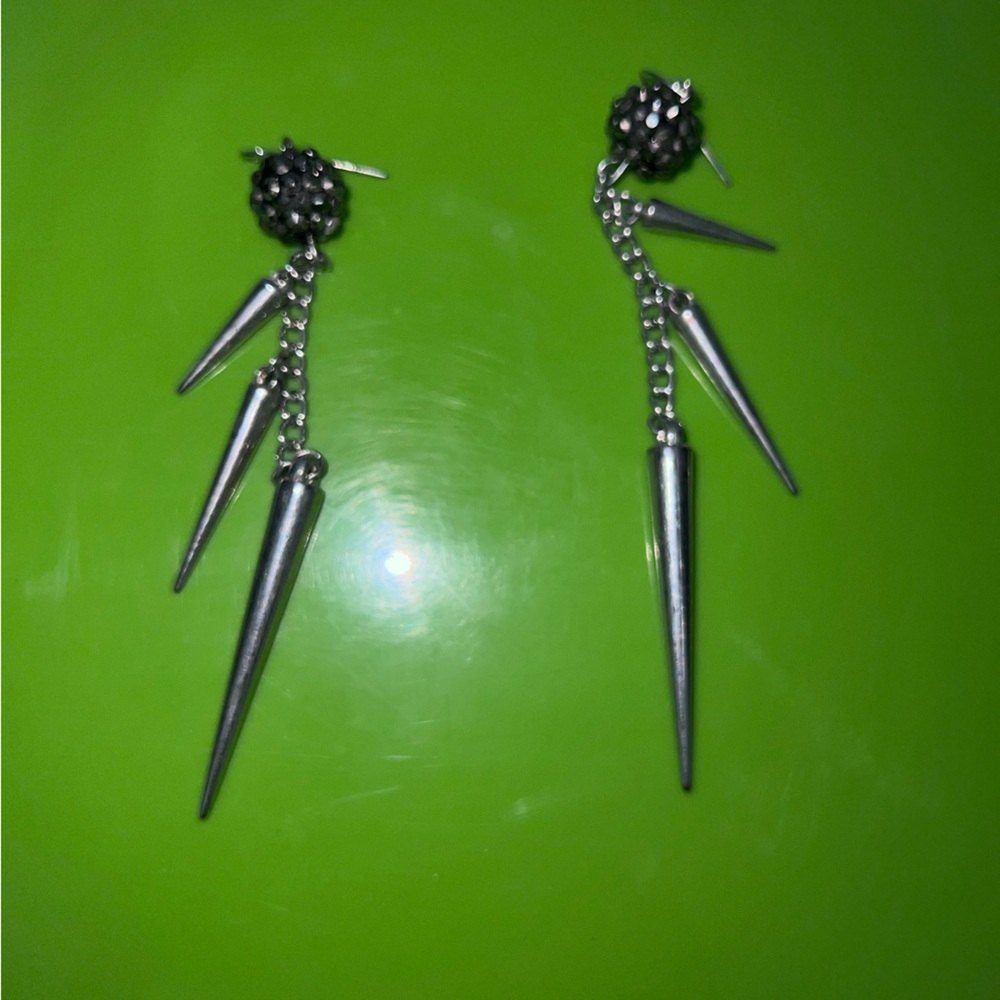Silver Spike Dangle Earrings